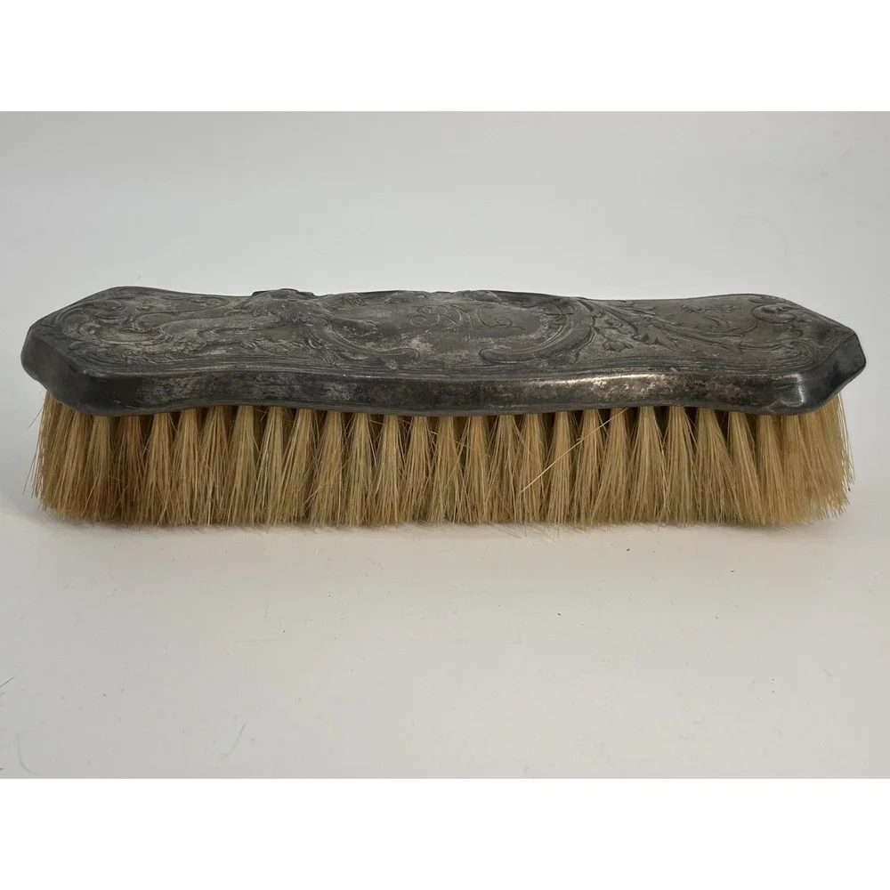 Antique Art Nouveau Silver Vanity Clothes Brush Ornate Repousse Lion Design